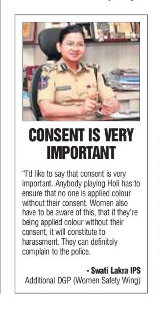 SwatiLakra_IPS's tweet photo. Play #Holi responsibly. 

#nomeansno https://t.co/uTfJ5eymy1