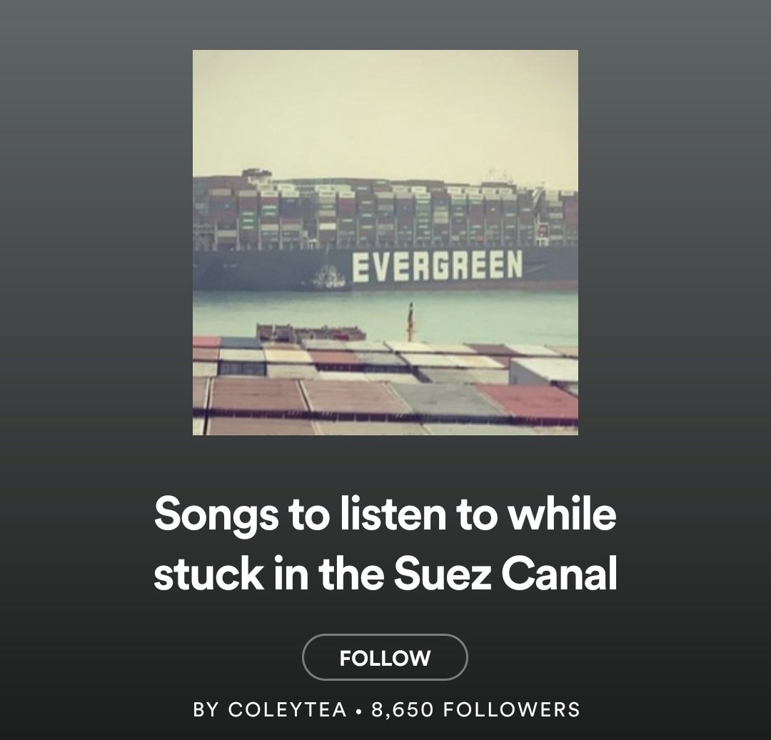 bearsintrees's tweet image. very honoured to have been featured in the 'Songs to listen to while stuck in the Suez Canal' playlist on spotify