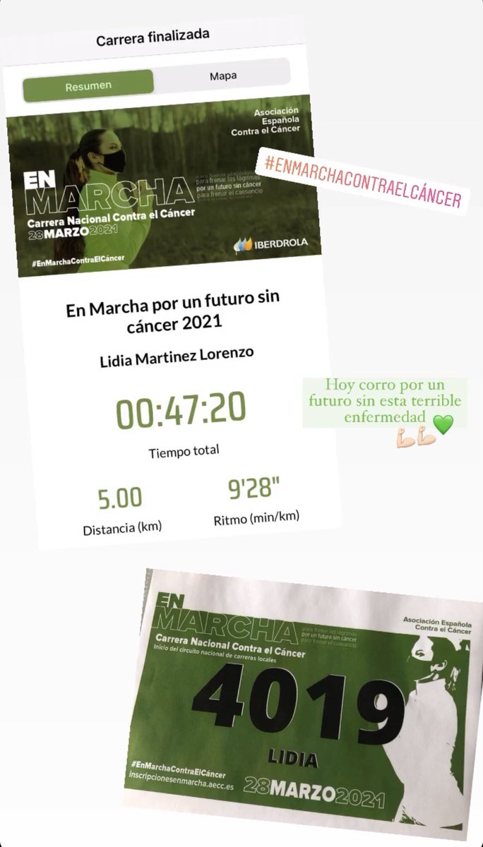 lydiamrl's tweet photo. Muy feliz de haber participado #enmarchacontraelcancer hoy y siempre seguiremos corriendo por un futuro sin Cáncer @aecc_es @aeccMadrid 💚💪🏻🏃🏻‍♀️ https://t.co/6yQ5njnuYp