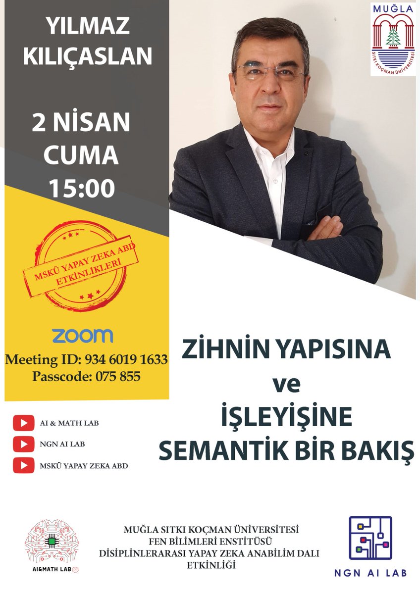 mskuyz's tweet photo. Prof.Dr. Yılmaz Kılıçaslan; kognitif bilimi ile beyin ve zihin kavramlarında anlamsal bir yolculuğa çıkarıyor.

#zihin #Zihinyapisi #Zihninyapisi #kognitif  #anlambilim #zihinkatmanlari #zihninkatmanlari #fraktalizasyon #latis #semantik #modelleme #mskuyz​ ​#yapayzeka #ai https://t.co/tqzpKW1W65
