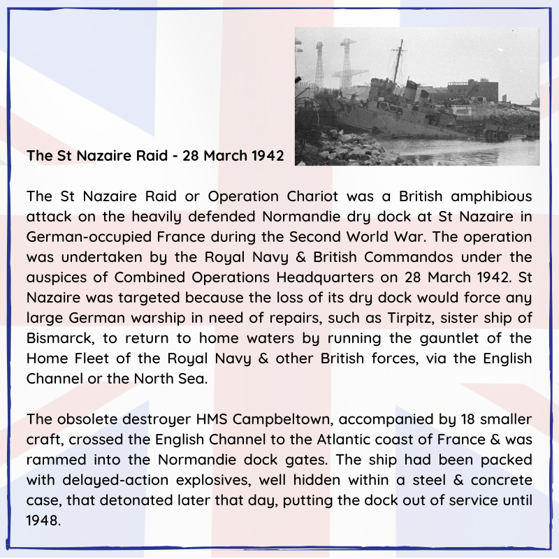 BritishHistorym's tweet photo. #otd 28 March 1942 – WWII: A British combined force permanently disables the Louis Joubert Lock in Saint-Nazaire in order to keep the German battleship Tirpitz away from the mid-ocean convoy lanes.

#RaidonStNazaire #Britishhistory #Secondworldwar #Royalnavy #BritishCommandos https://t.co/3QPWS6HQIO