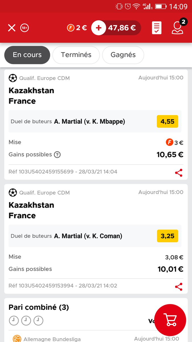 OMondieuPronos's tweet photo. Quelques bets "duel de buteurs" :

A. Martial titulaire... #KAZFRA

👉 A. Martial (vs. M'bappé) (4,55)

👉 A. Martial (vs. Coman) (3,25)

Martial va vouloir faire bonne figure a mon avis!

🔁/❤

#TeamParieur https://t.co/Ok3eBeilO9
