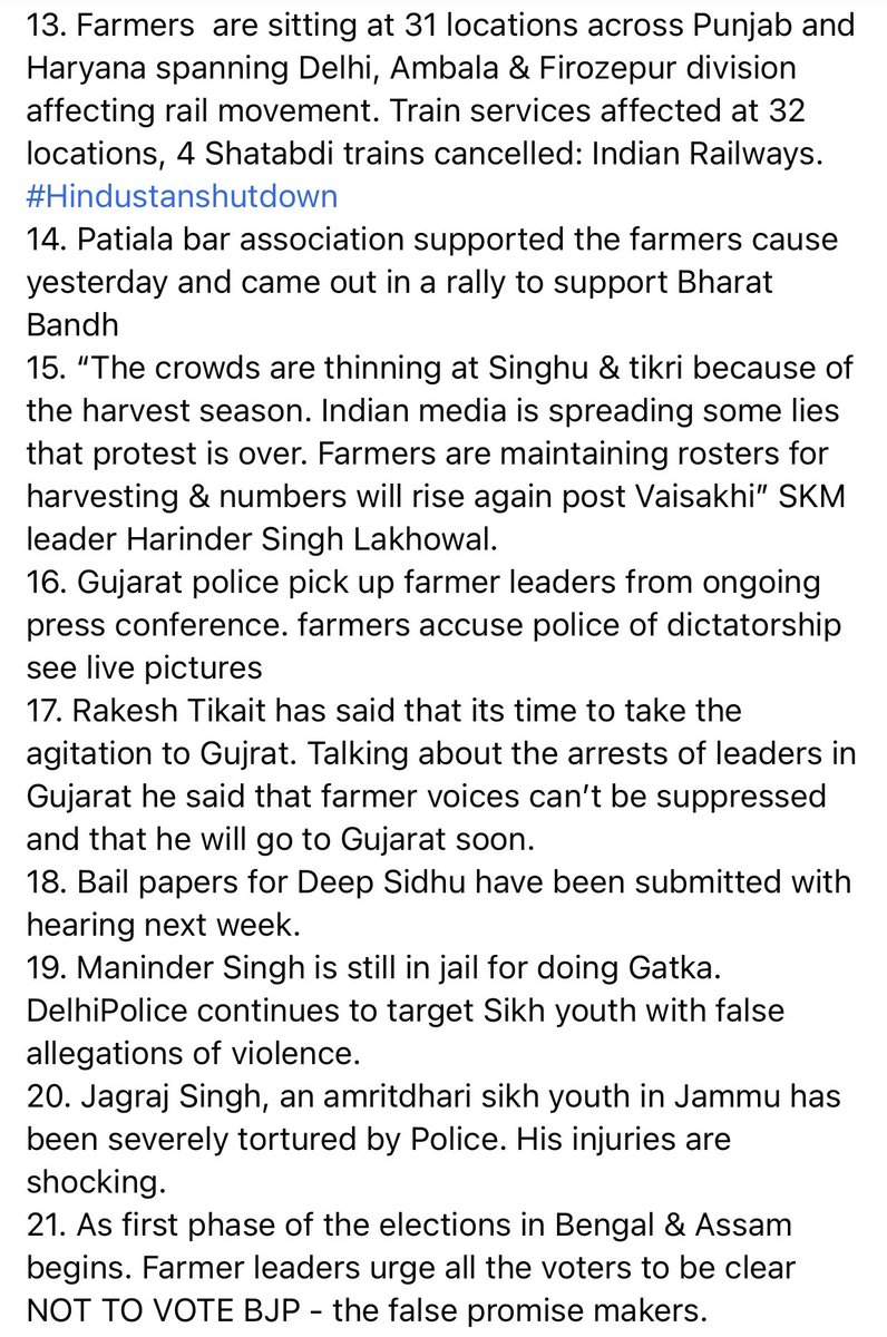 Latest developments 28/3/21 -31 Updates. Be Informed Be Active. 
Part 1 of 5 
#FarmersProtests #Farmerlivesmatter #ModiInBangladesh #ModiLies