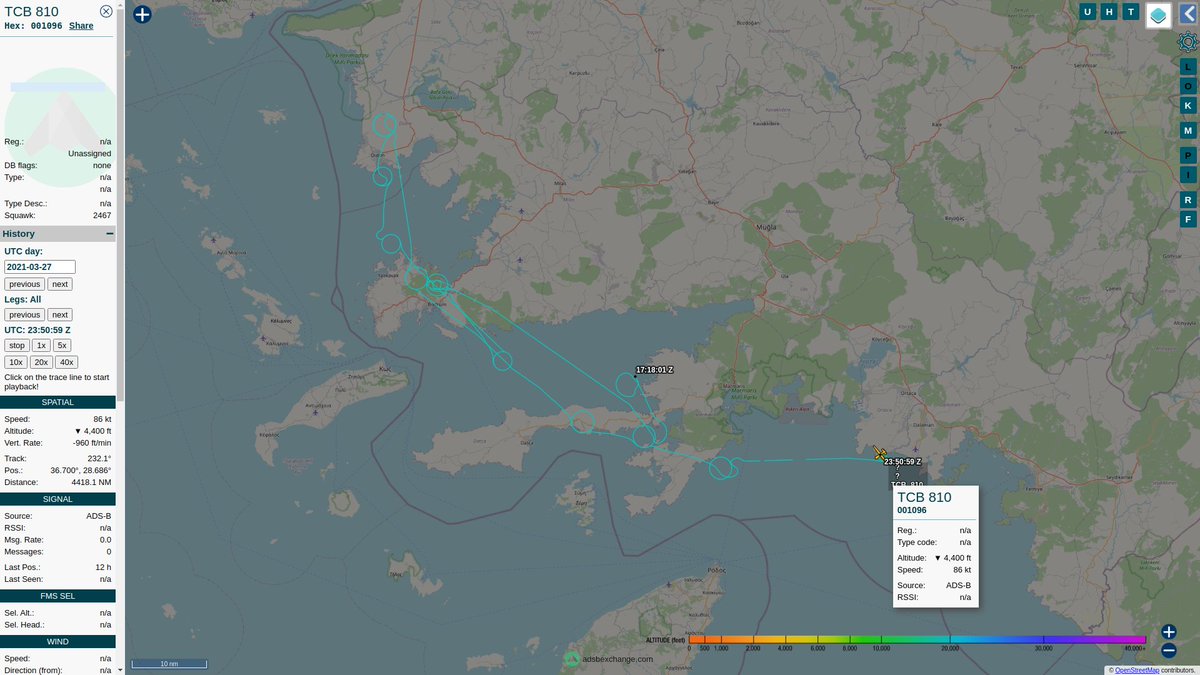 steffanwatkins's tweet photo. 🇹🇷 Unknown Turkish drone in Turkish airspace on 2021-03-27, presumably monitoring the border with #Greece 🇬🇷 using ICAO hex 001096 callsign "TCB 810".
https://t.co/z0FPyrAVXn
#TCB810 https://t.co/sBGqCsCNWu
