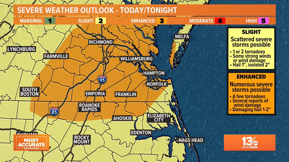 TimPandajis's tweet photo. *Storm Mode ALERT Day* 
Level 2/3 out of 5 threat for severe thunderstorms this afternoon. Main concerns are gusty winds and isolated tornadoes. #13newsnow #13StormMode https://t.co/NoIZZdrHfS