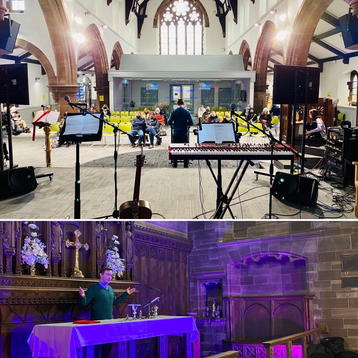 It was great to be back together in the building today. Can you spot our tech team member running the livestream in the pulpit?!?!