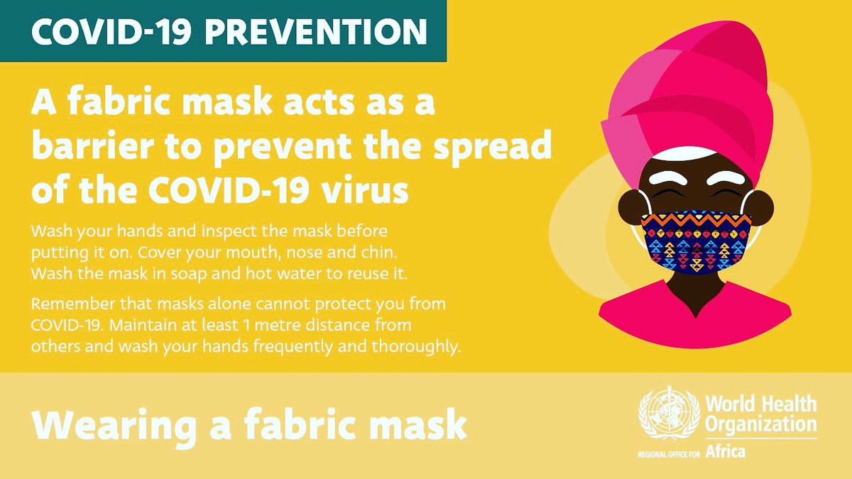WHO_Zimbabwe's tweet photo. Wearing a mask correctly is one of the #COVID19 preventive measures. A mask should be worn covering the mouth and nose. In addition, it's important to:
#WashYourHands  
#AvoidCrowdedSpaces
#MaintainPhysicalDistance https://t.co/bvZJKiGN8f