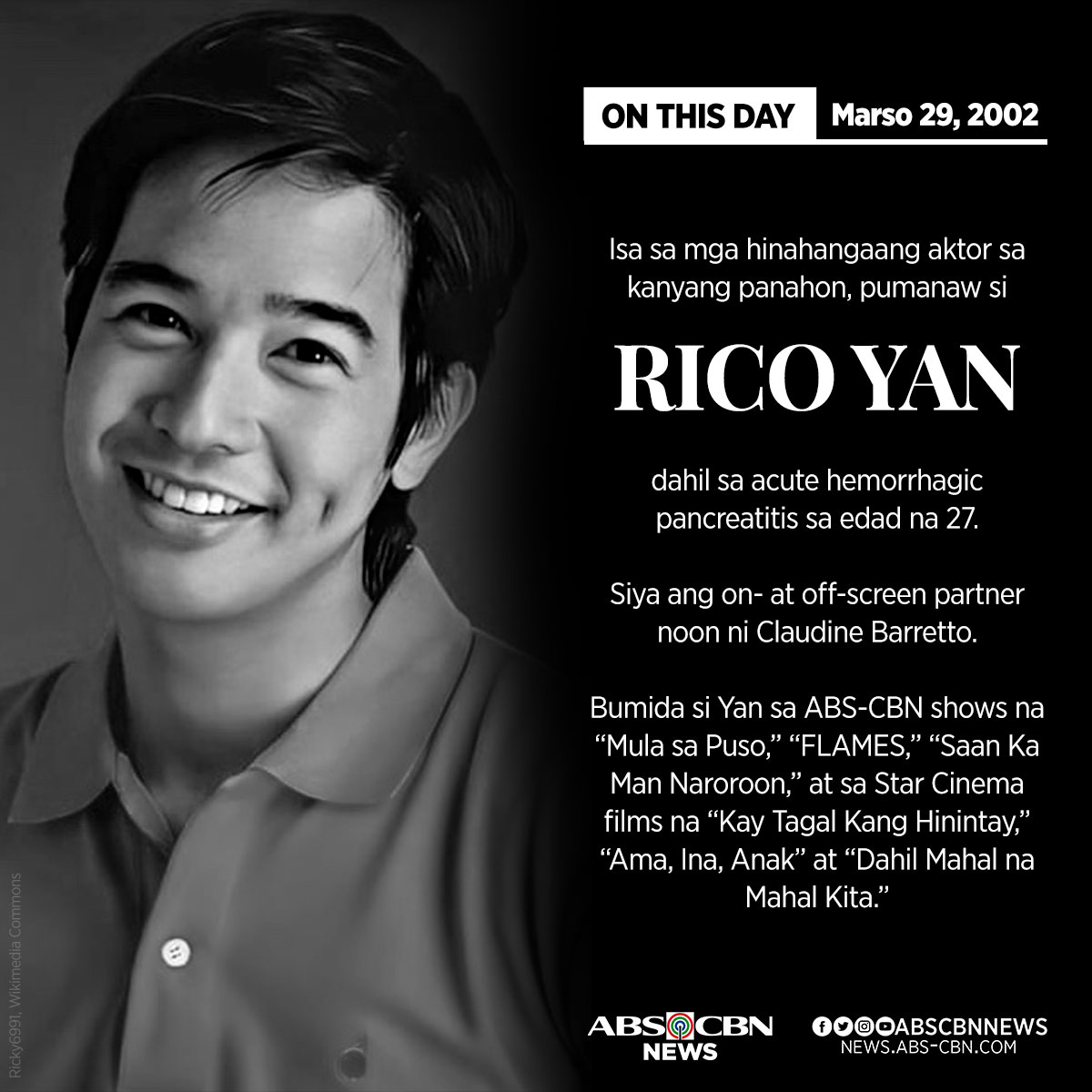 ABSCBNNews's tweet photo. Nasawi si Rico Yan noong 2002 sa edad na 27. Ano ang paborito mong pelikula o palabas ng aktor?

KAUGNAY na ulat: https://t.co/GNC6AYDexo https://t.co/bLCNk4FXB4
