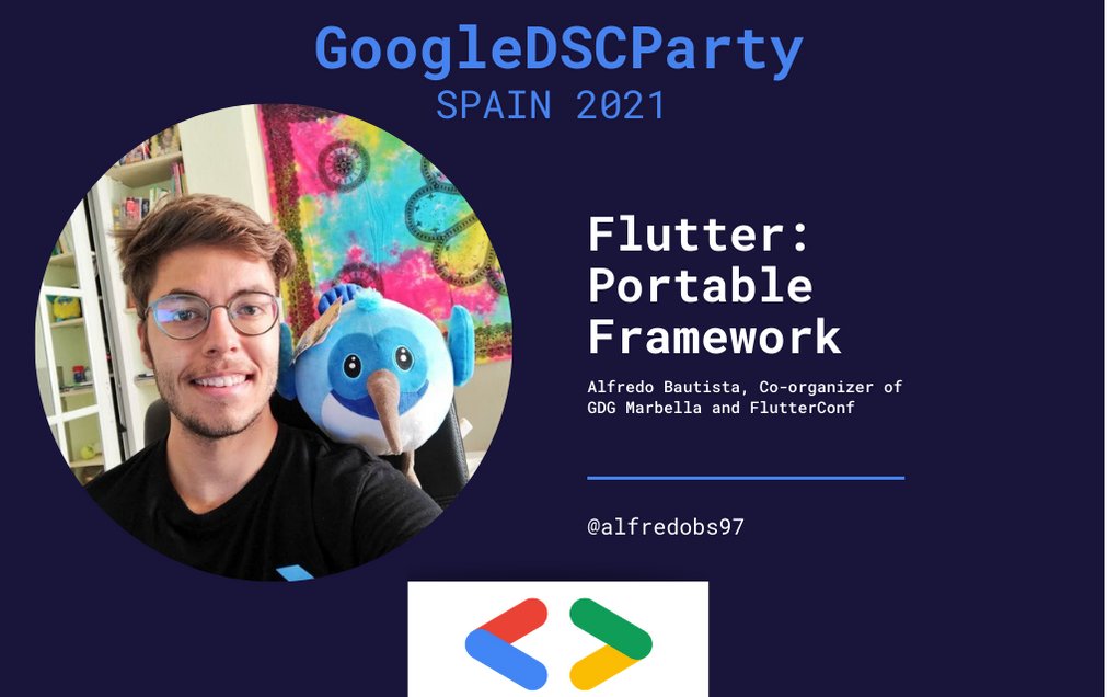 DscSpain's tweet photo. Nos vemos a las 5:00 pm con nuestros @andreuibanez y @icynthia
Y a las 5:40 pm con nuestro @alfredobs97

@GDGMarbella @flutterconfes @GDG_ES
https://t.co/4vpA6Mtu3A https://t.co/g3f6cHvvNx