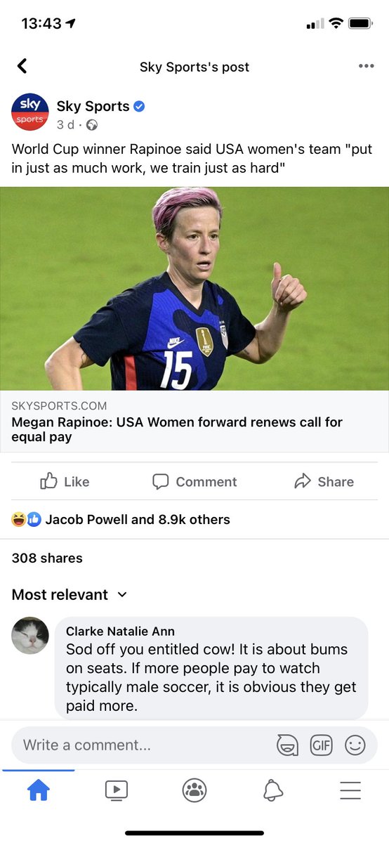 See this moaning fucker is at it again, you don’t bring the crowds in to generate the income to get equal pay so shut the f**k up snowflake