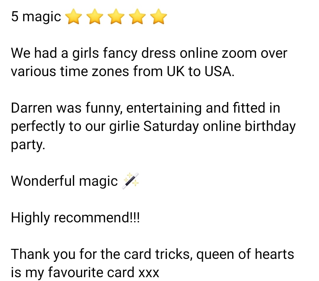 darrencloseup's tweet image. A nice review from last night's gig. 
It was an enjoyable evening. 

#beardedmagician #beardedmagic #magicianslife #saturdaynightfun #eveningentertainment #magicathome #covid19 #stayin #lockdownnearlyover #magic #magicianinstagram #review #magicshow
