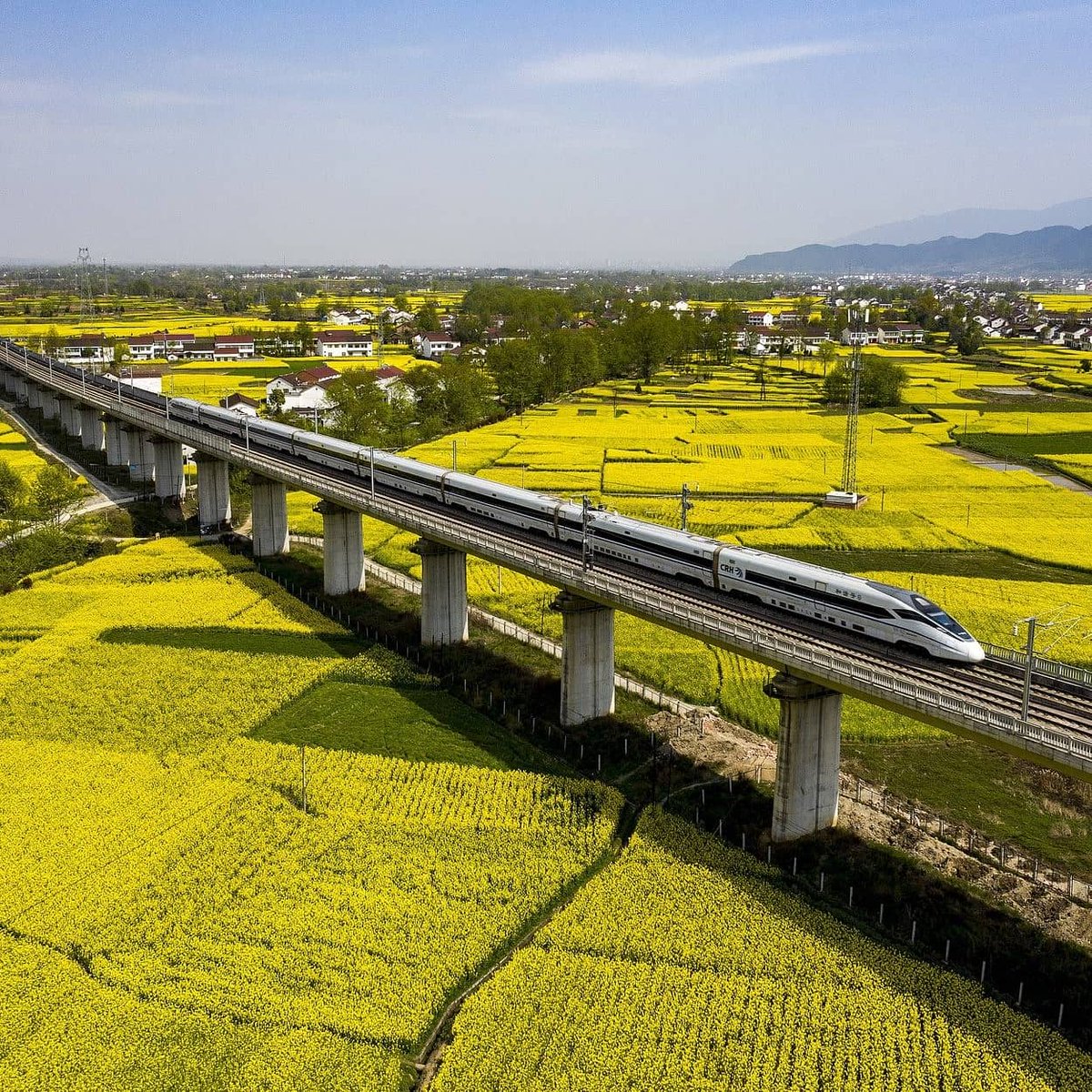 gruposinoasia's tweet photo. Começamos este domingo com às belas imagens de um trem bala viajando pelos Campos de flores coloridas em Hanzhong, província de Shaanxi no noroeste da China. 🇨🇳🌷 https://t.co/2klVLPbhEp
