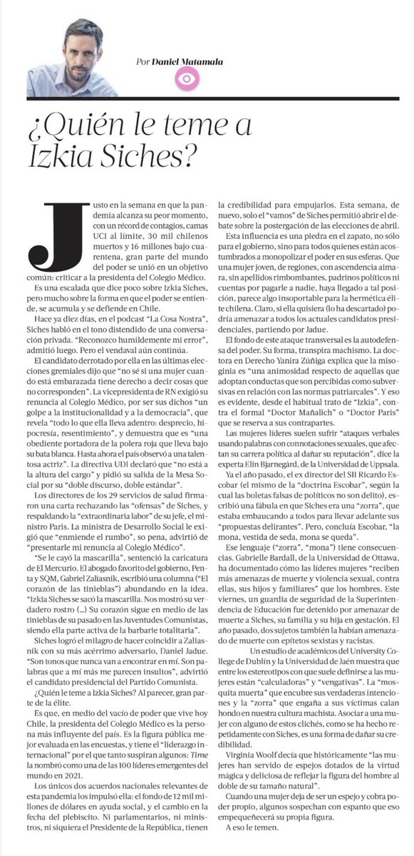 ¿Quién le teme a Izkia Siches? 
La columna de hoy
