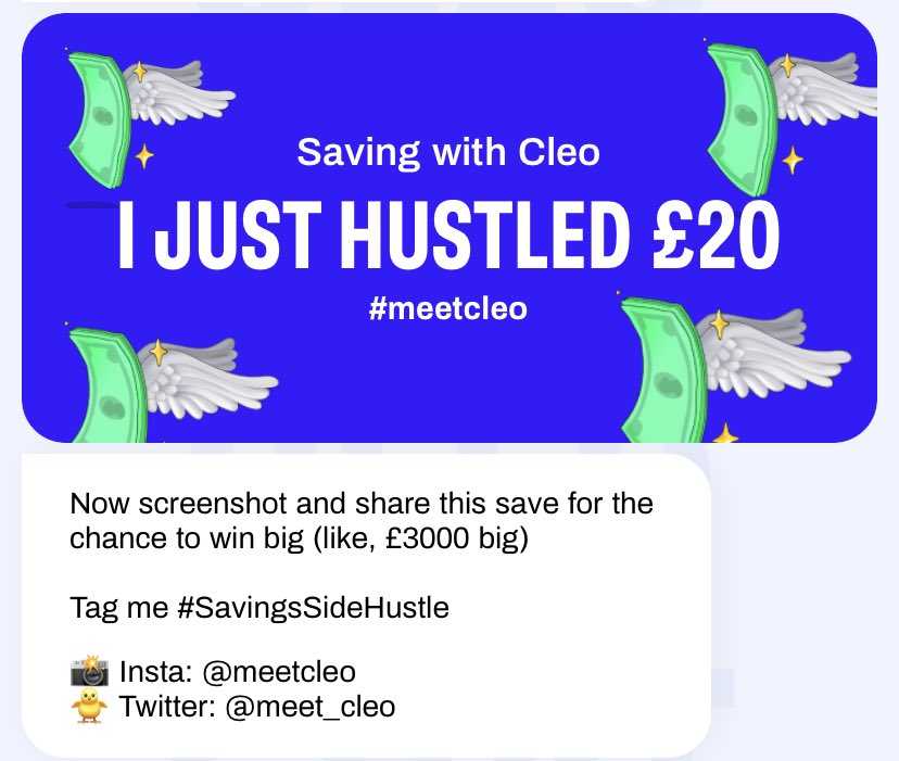 naomifearn1990's tweet photo. ⁦@meet_cleo⁩ #SavingsSideHustle #meetcleo https://t.co/LYSzzACFq8