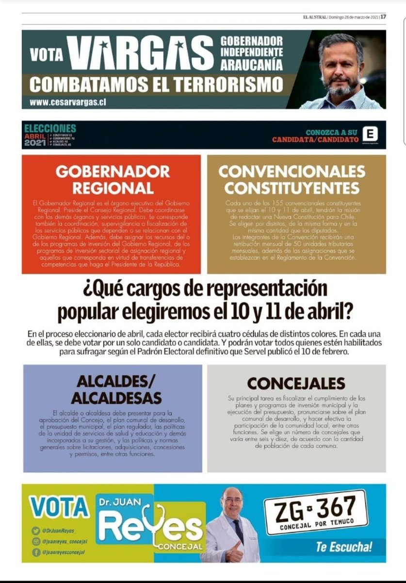 DrJuanReyes_'s tweet photo. 🗞Hoy en el @australaraucania, continuamos trabajando para que cada vez más personas sepan que estará mi nombre en la papeleta y que voy como candidato a concejal por la comuna de Temuco. 

🗳 Recuerda, vota  ZG 367, Dr. Juan Reyes

#ConcejalxTemuco #elecciones2021 #DrJuanReyes https://t.co/OYvgG7ccsq