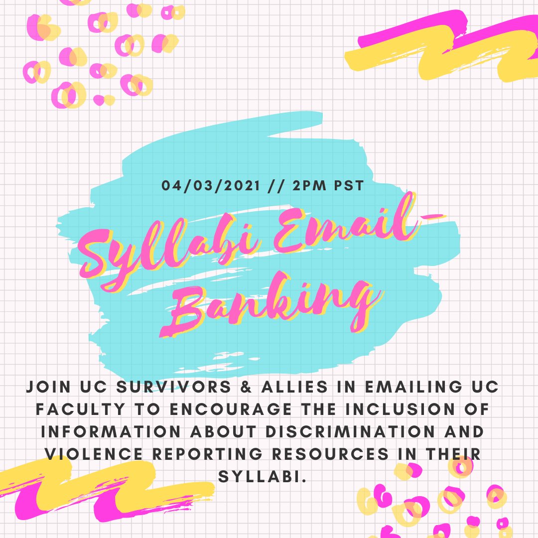 AlliesUcla's tweet photo. 🌟Join us for virtual EMAIL BANKING this Saturday 4/3 at 2pm! 🌟

We're emailing UC faculty to include resources for students on their syllabi that:

- has both on-campus and community resources
- makes clear confidential vs non-confidential

https://t.co/oNWPGdibq8 https://t.co/GZTPqdGrUg