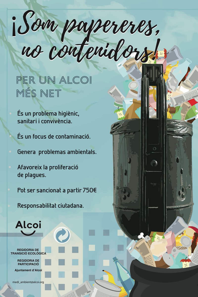 AjuntamentAlcoi's tweet photo. 😉 Entre tots i totes, per un #Alcoi més net! 
✅ Campanya de conscienciació per l’ús correcte de les papereres 
ℹ️ https://t.co/4H4lpXKPlA https://t.co/kv9Ho9jYZx