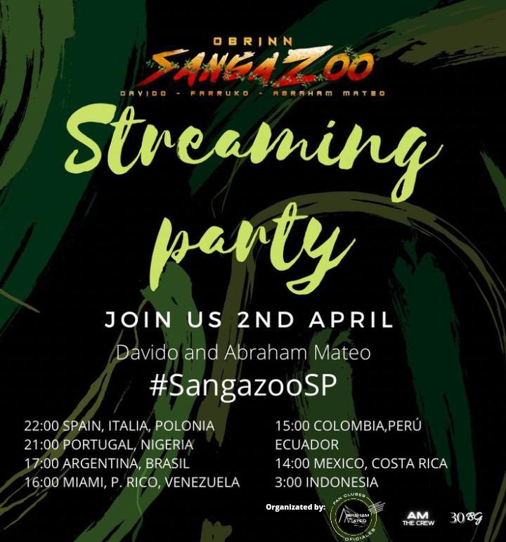 AbrahamMateoESP's tweet photo. El próximo viernes a las 22:00h España estaremos haciendo una Streaming Party con los fans de Davido (#30BG) 

Usaremos el HT #SangazooSP 

Esta es la playlist: https://t.co/fQVn898b5s https://t.co/KzIrkarIEe