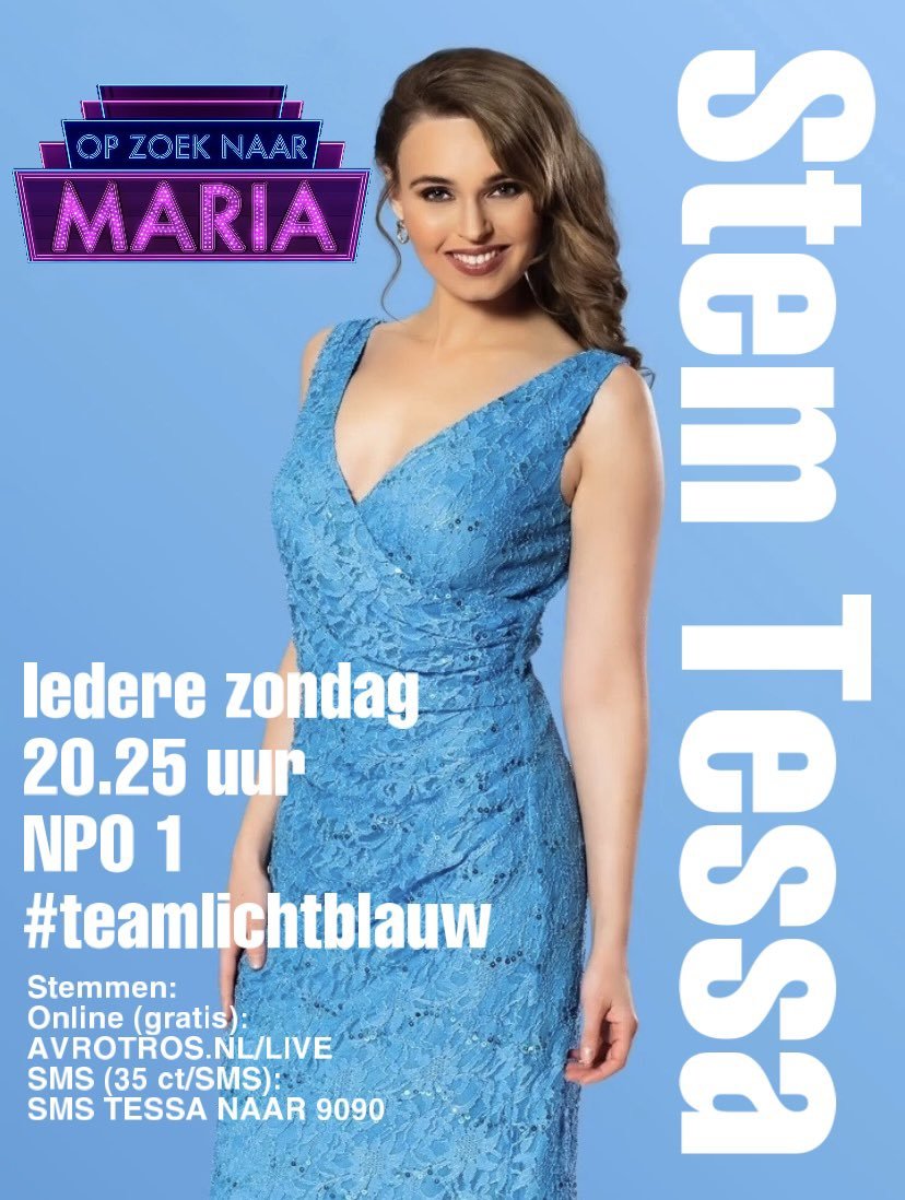 Kan Tessa vanavond de finale bereiken in het programma Op zoek naar Maria ? Te zien op NPO1 om 20.25 en Abbenes en de Haarlemmermeer kan haar helpen die finale te bereiken door op haar te stemmen! <a href="/TessaSunniva/">Tessa-Sunniva</a> #opzoeknaarmaria #Abbenes #Haarlemmermeer