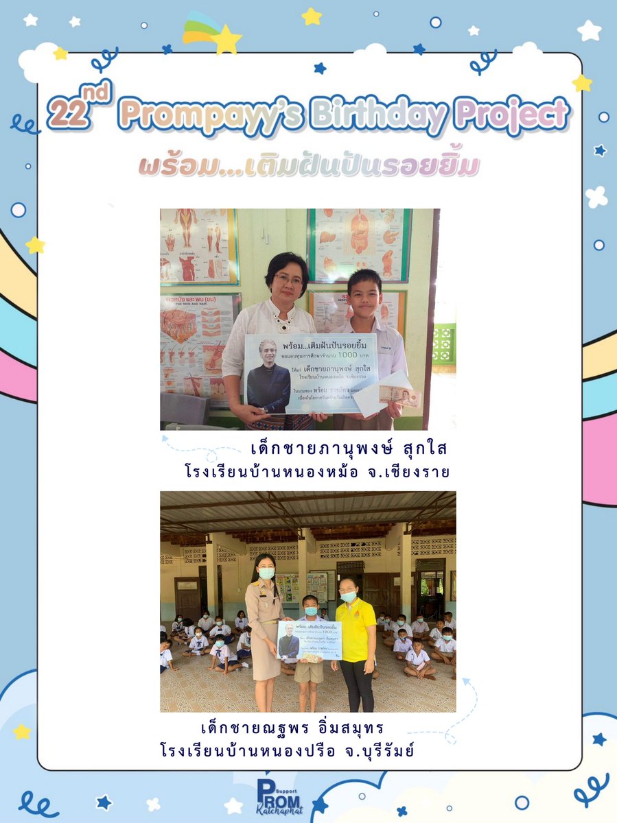 SupportProm's tweet photo. โปรเจคเล็กๆที่สร้างรอยยิ้มที่ยิ่งใหญ่ให้กับใครหลายๆคน ทางบ้านขอมอบสิ่งนี้ให้เป็นอีกหนึ่งเรื่องราวดีๆในวันเกิดครบ 22 ปีของน้องพร้อม โปรเจคนี้จะเกิดขึ้นไม่ได้เลยถ้าขาดความรัก ขาดกำลังใจและแรงส���ับสนุน ขอ��อบคุณทุกคนที่เข้ามาเป็นส่วนนึงในโปรเจคนี้นะคะ #พร้อมเติมฝันปันรอยยิ้ม #prompayy https://t.co/hmRPn2bEEy