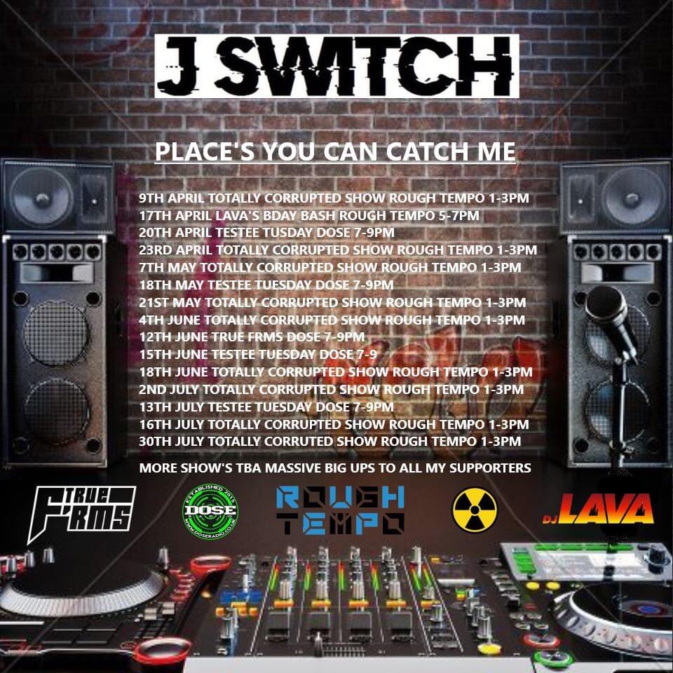 jswitchuk's tweet photo. Place's you can catch me @jswitchuk DJing over the next few months, More show's TBA!
#dnb4life #drumandbass #jumpupdnb #jswitchuk #live #TOTALLYCORRUPTED #music #dj #RoughTempo #RTDNB #doseradio #TheGroup 🎧🎬📻🥁🔊🎶💯👊 https://t.co/1tvdruy2a4