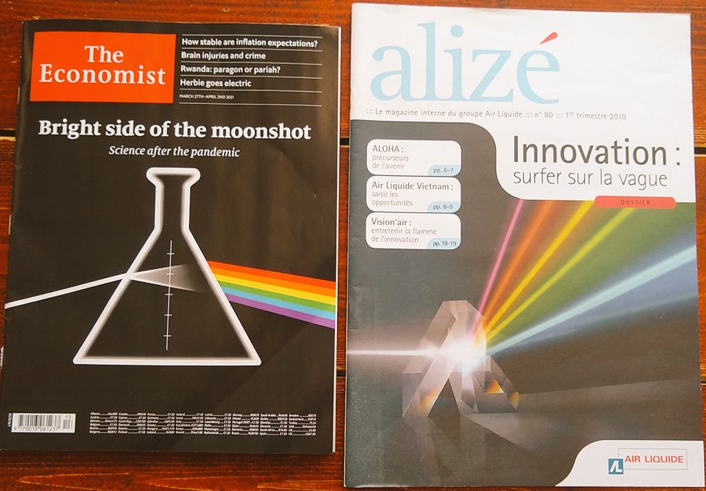 #PinkFloyd's #DarkSideOfTheMoon has informed my guitar playing since... the 80s. In 2011, for #AirLiquide's mag alizé, Dark Side inspired our cover. This week's Economist - my weekly news fix since 2002 - revisits the rock icon, with an epic pun to boot.