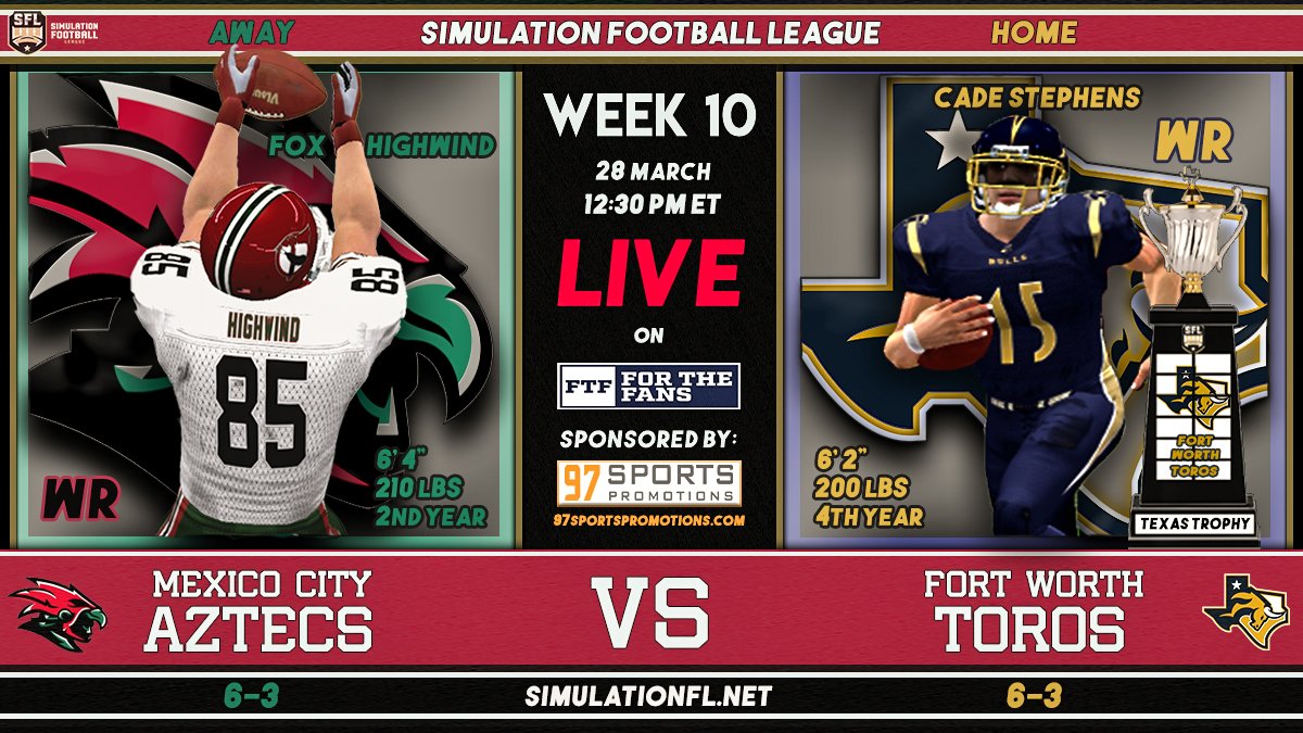 FortWorthToros's tweet photo. Join us today as we take on the Mexico City Aztecs in our home, The Stockyards!

Broadcast options:

12:30 pm ET FTF network
💻https://t.co/RdMKFPaDW8

🎙Playcalling by 
@TylerFalkSFL 
and 
Ryan Caudill
 
@simulationfl

#SimulationSports #texasfootball #gaming #eSports #FortWorth https://t.co/Rtt9Hdpbsf