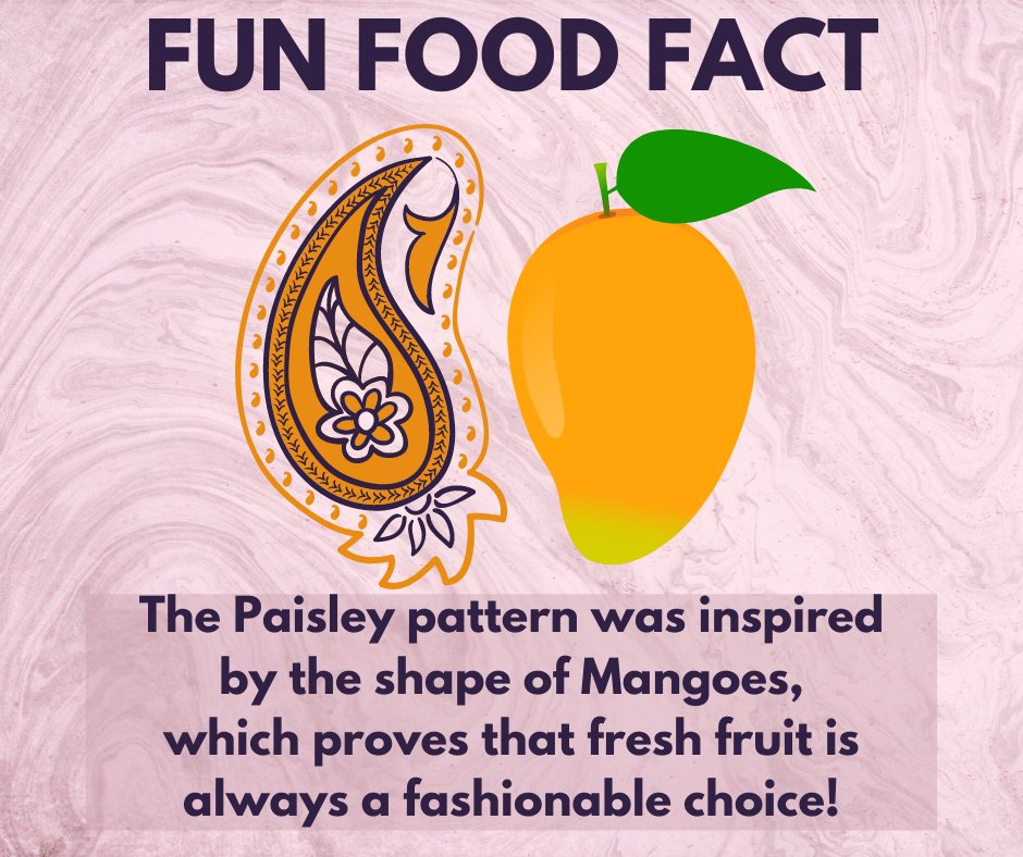 feedingAL's tweet image. Did you know that the paisley pattern was inspired by the shape of a mango? Proof that fruit is always a fashionable snack option! 

#funfoodfact #foodbank #feedingAL #alabama #nonprofit #eatfresh