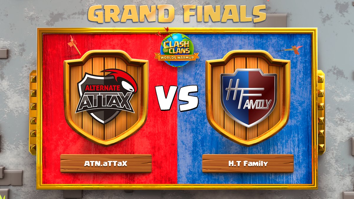 CoCEsports's tweet photo. IT ALL LEADS HERE 🏆

💥 @ATNattax vs @HT_Family_coc 💥

The Grand Finals of the #ClashWorlds Warmup are LIVE now 🔴https://t.co/Ki9yMei1gj

#ClashEsports https://t.co/k51mpFhlNi