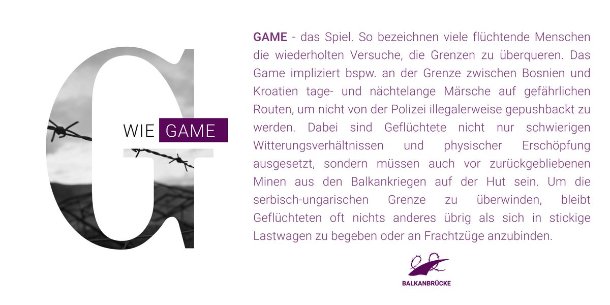balkanbruecke's tweet photo. Unser wöchentliches #MigrationAlphabet geht weiter mit dem Buchstaben:

G wie #Game https://t.co/YH9zkZ4LZB