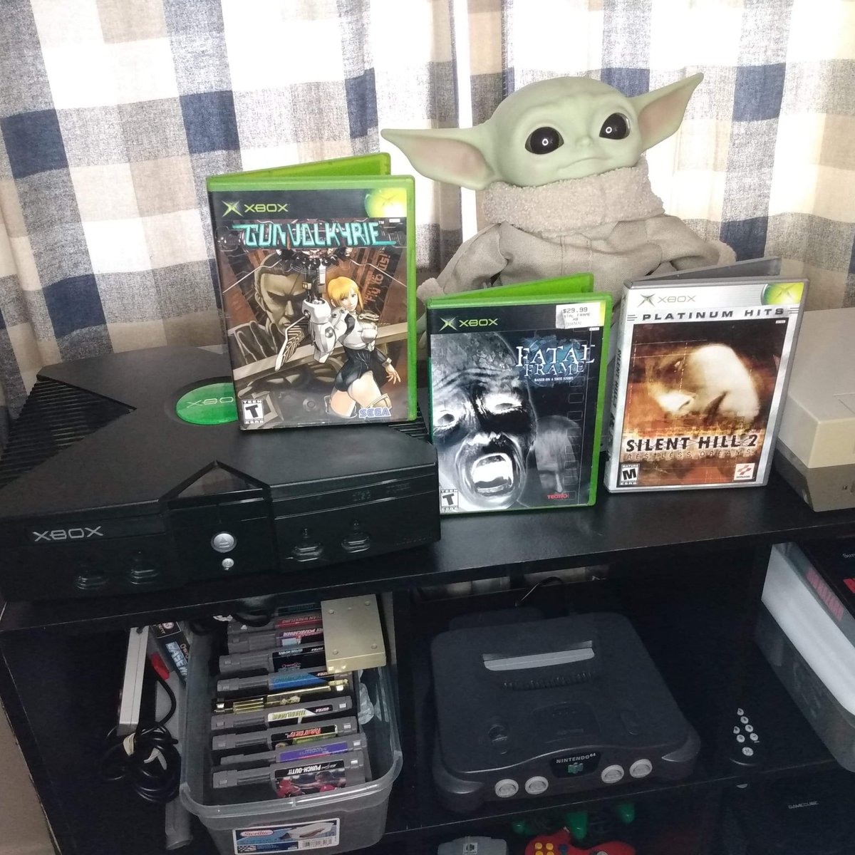 BlackhartFamily's tweet photo. Recent pick up! So excited to play these again!
#videogame #pickups #fbmarketplace #xboxbundle #silenthill #babyyoda #grogu #nintendo64 #fatalframe #valkyrie https://t.co/TIfmP45lLp