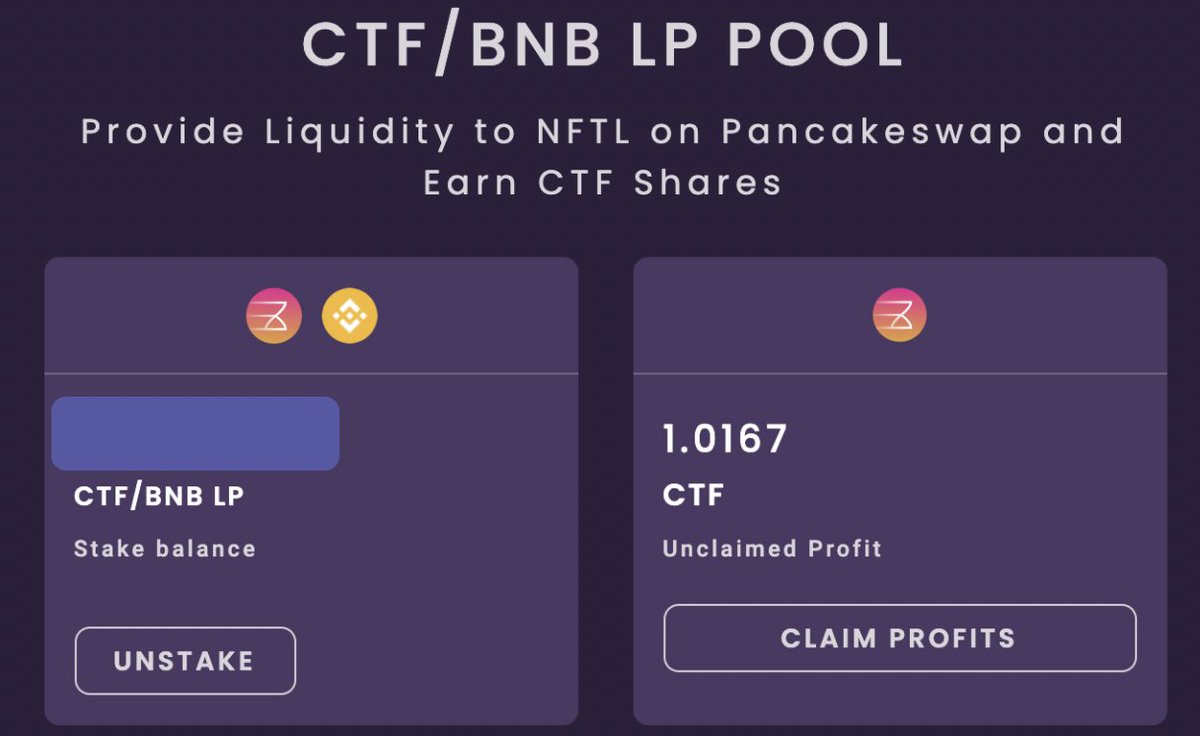 Après avoir généré mes 1er  $CTF gratos, j'ai apporté de la liquidité à la pair CTF/BNB cette fois pour avoir une nouvelle source de génération de  $CTF(el famoso effet "boule de neige" pour scale ses revenus passifs + rapidement) Ici le ROI daily est de 1.67% et 610% à l'année