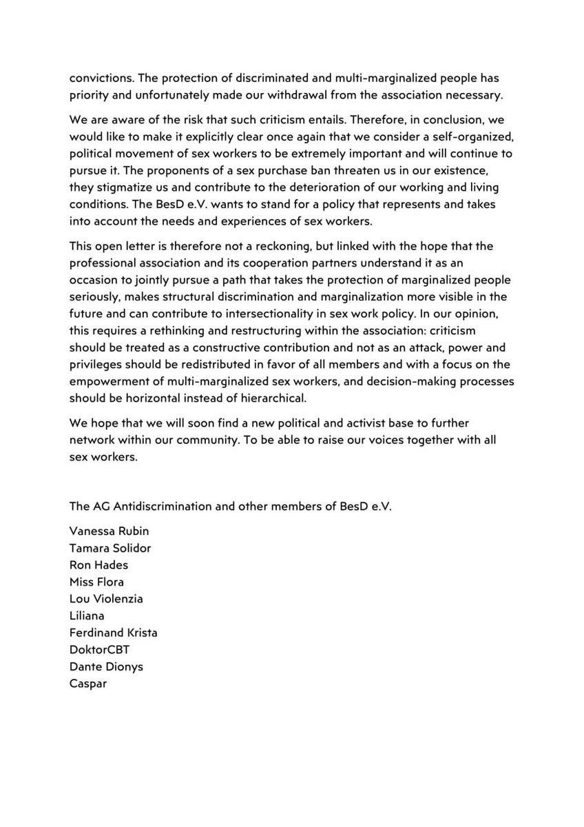 I joined ⁦@SexworkID⁩ to be active for multiple marginalized people and it comes to the end after lots of fighting against white supremacy. So we as working group Antidis decided to leave BesD and write open letter.