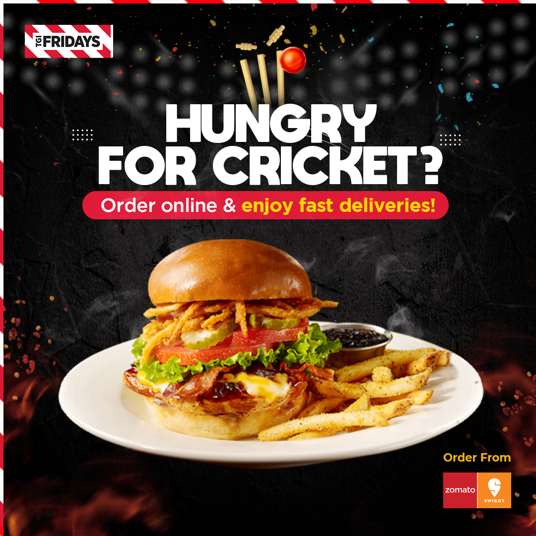 TGIFIndia1's tweet photo. #INDvsENG
Do not take a break from the nail-biting match. Just order your favorites from #TGIFridays via Zomato/Swiggy and do not bring a break in the excitement 🏏
#TGIF #TGIFKolkata #TGIFHyderabad #TGIFDelhi #TGIFPune #Cricket https://t.co/1u5nCUuLFX