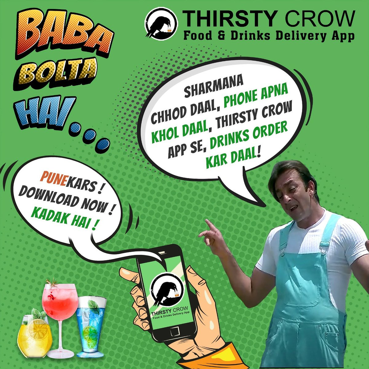 PUNEKARS, Now it's Your turn to be served the way You Deserve!

Download the THIRSTY CROW APP NOW and Order Your Favourite Drinks!

#staysafe #tcrocks #tclive  #deliveringhappiness #Pune #Punecity #Khandala #sanjaydutt #sanjubaba #haseenamaanjayegi #bababoltahai #Thirstycrow