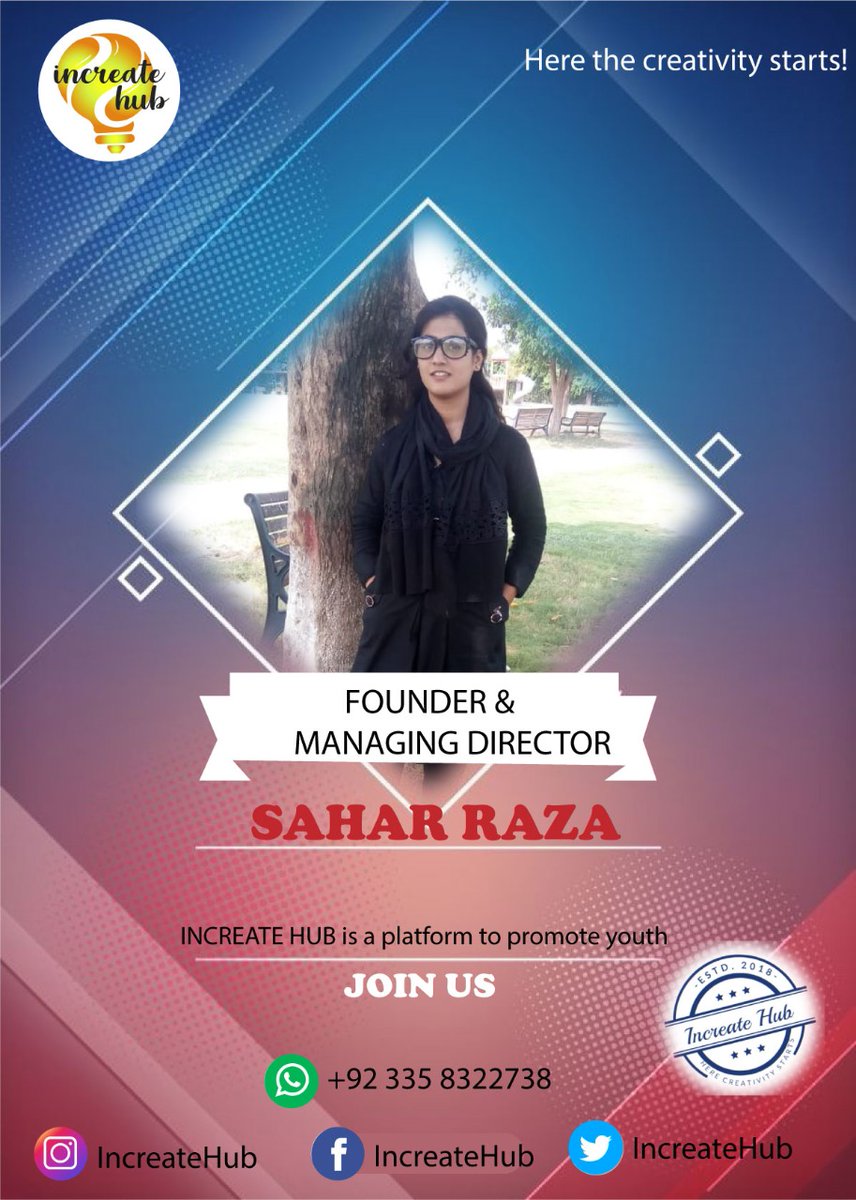 increate_hub's tweet photo. Best wishes for Sahar Raza, to make this platform a best place for youth to learn new things✨
#increatehub #online #creativity https://t.co/I0ytY5fSzF