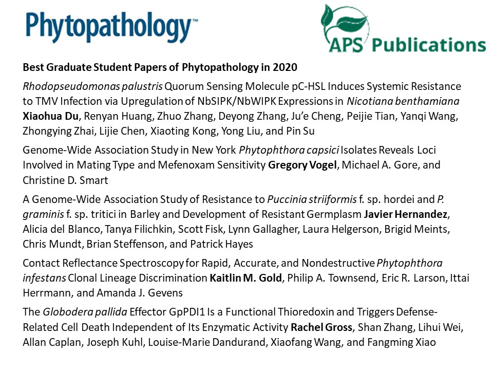 Best Graduate Student Papers of Phytopathology in 2020