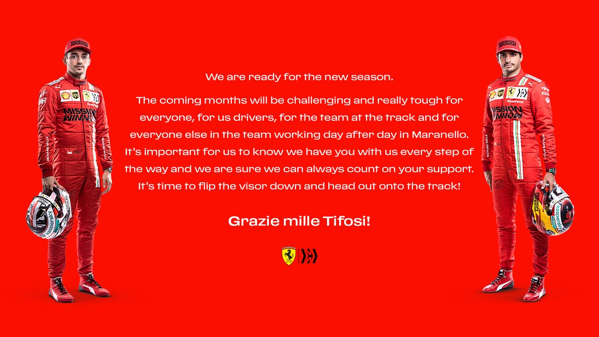 ScuderiaFerrari's tweet photo. It’s nearly time… Before then, we just wanted to say something to all our incredible #Tifosi ❤️

#essereFerrari 🔴 #BahrainGP https://t.co/nWKypYTwqd