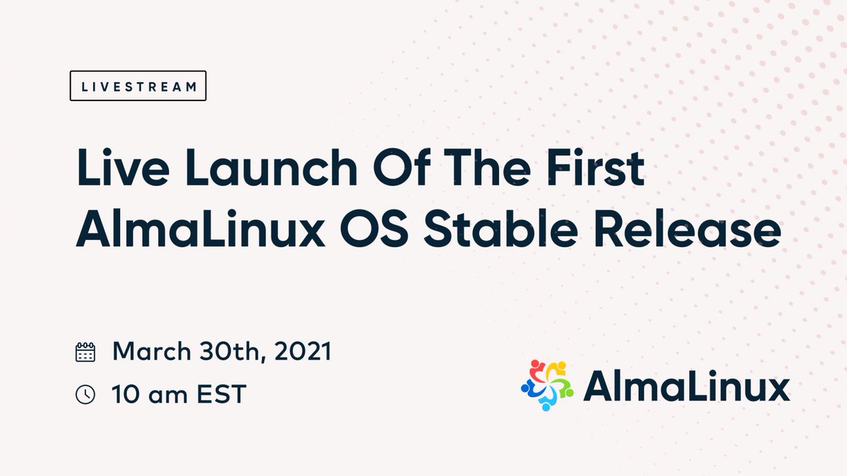 AlmaLinux's tweet image. Join the AlmaLinux OS Live Launch on March 30 to hear the guests from @Equinix and @AmpereComputing speaking about ARM architecture and how it is taking over the world. #AlmaLinuxOS
hubs.ly/H0K1p880
