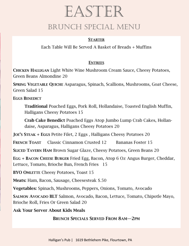 Halligans_Pub's tweet photo. Check out the amazing brunch menu served from 8a-2p for Easter! https://t.co/8oqxFbJ37y https://t.co/GlWcfN62K0