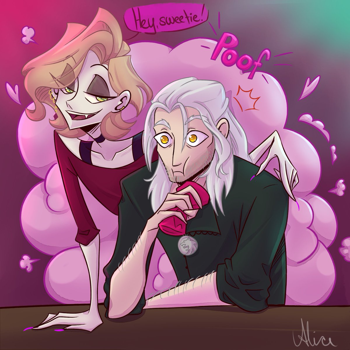 screaming_alice's tweet photo. Geralt met a vampire he cannot kill 👀💖
#TheWitcher #fanart #originalcharacter #ComicArt #digitalart #DigitalArtist https://t.co/6xtUGj58xC