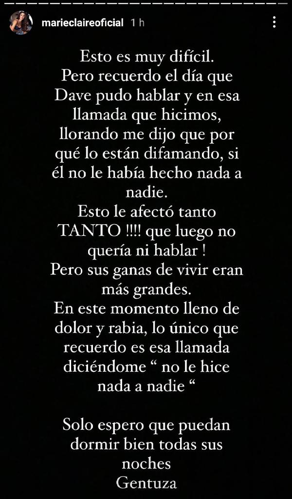 MaryLopez927's tweet photo. Hace una hora, la animadora Marie Claire publicó en sus historias de Instagram algunas palabras hacia Jean Mary y Álex Goncalves. Desde 2018, ambos siempre atacaban a Dave Capella. Adjunto sus publicaciones. https://t.co/pVINhbeezR