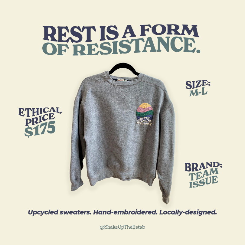 ShakeUpTheEstab's tweet photo. With the fashion industry responsible for around 10% of global emissions, supporting #slowfashion and #localcreators has never been more important. Check out these hand-embroidered, limited-edition SUTE sweaters by Saffron Locas-Hoeltken! 🧵 https://t.co/3JJJ6X90SF