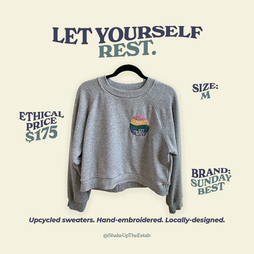 ShakeUpTheEstab's tweet photo. With the fashion industry responsible for around 10% of global emissions, supporting #slowfashion and #localcreators has never been more important. Check out these hand-embroidered, limited-edition SUTE sweaters by Saffron Locas-Hoeltken! 🧵 https://t.co/3JJJ6X90SF