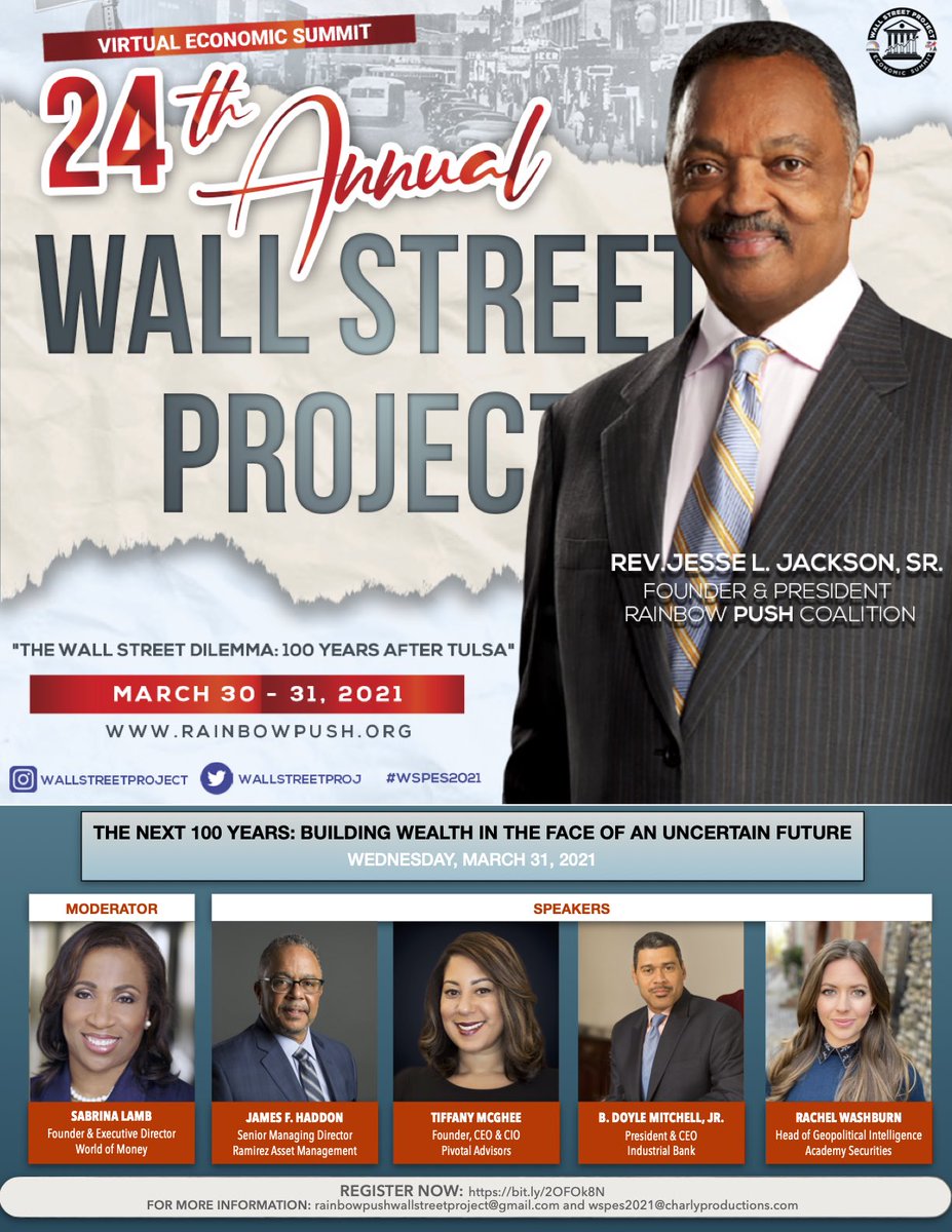 RPCoalition's tweet photo. ⏰Days away from the 24th Annual #WallStreetProject Economic Summit Register today for “The Next 100 Years: Building Wealth in the Face of Uncertain Future.” Happening Wednesday March 31, 2021. ✅https://t.co/an5NLb0sPG #wspes2021 https://t.co/8I8Y2EyqIR