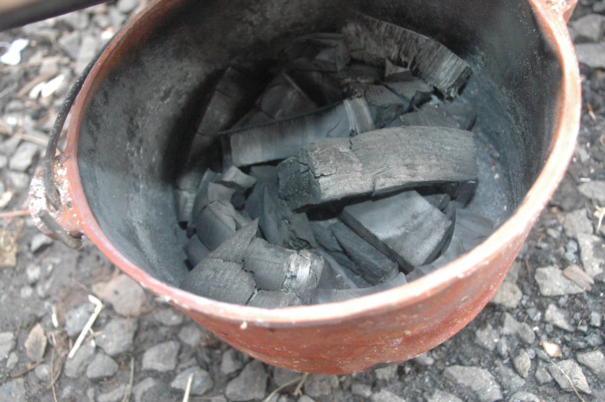 There are three different way's to produce charcoal on or in the PAC stove. Here we are using a Dutch oven inside. Off gassing at the lid re-fuels the fire with this method. Charcoal=Oak, Fir, Maple. Fuel=Clean pine from motor cycle pallets. Duration 1-2 hrs. Core temp. 1400 F.