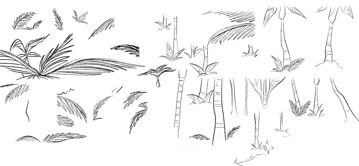 I have a few forest scenes so I'm slowly compiling a bunch of my vector drawings in a separate document so I can re-use them (And because they're vector I can change the line width. heck yeah)