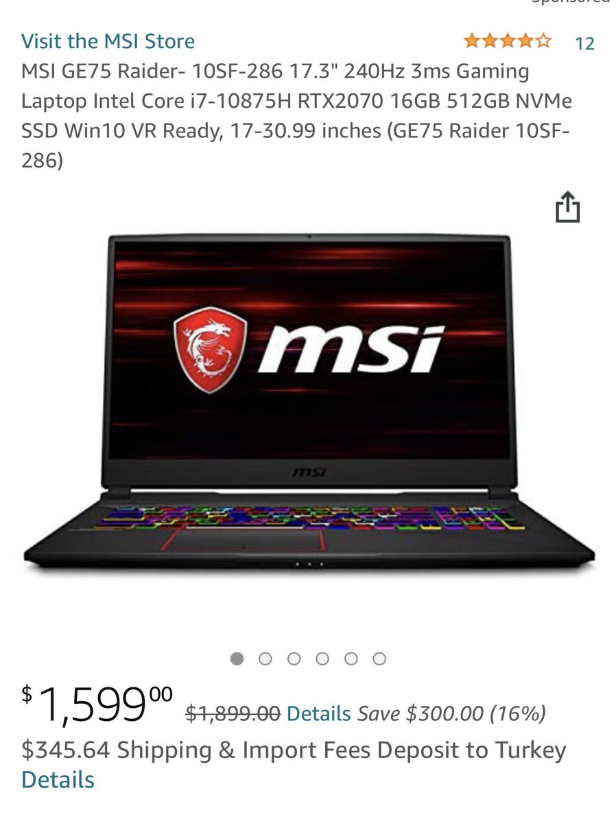 Bi laptop düşünün markası msi, 240Hz ve 2070le desteklenmiş 17 inç bir ekranı, 10. nesil i7 işlemcisi, 16gb rami var ve 1600 lira... ah be hayat