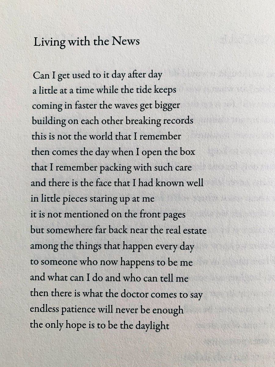 chowleen's tweet photo. endless patience will never be enough

the only hope is to be the daylight 

-W.S. Merwin, “Living with the News”
#everynightapoem https://t.co/qUdFAnbGH3