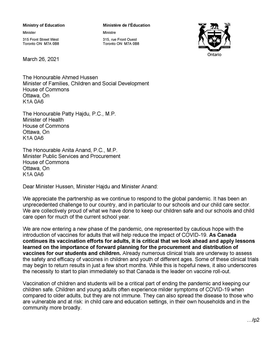 Sflecce's tweet photo. To keep schools as safe as possible next year, Canada will need a plan to procure vaccines for students under 16 years old. 

I’m calling on the federal government to plan ahead so that Canada is positioned to lead the world &amp; defeat this pandemic. https://t.co/lJ4RoTba9i